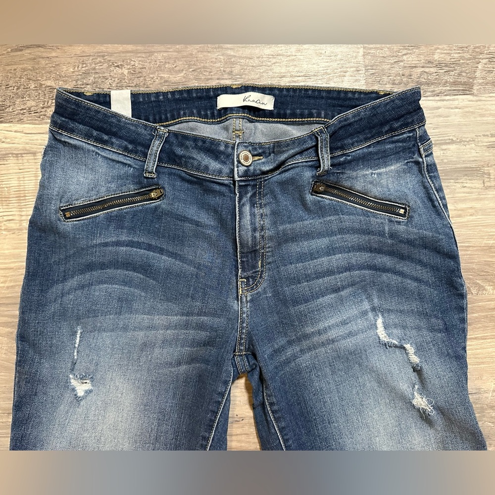 KanCan Jeans Womens SZ 31 Los Angeles Distressed Ankle Zipper Medium Wash Denim - Picture 3 of 11